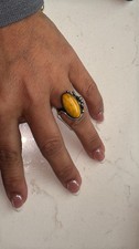 Vintage Baltic Egg Yolk Amber Sterling Silver Ring
