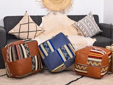 Stuffed Floor Cushion, Morrocan Handmade footstool, Home Boho Decor,Ottoman Pouf