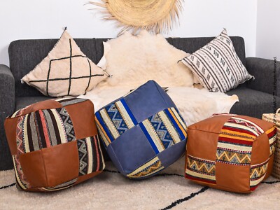 Stuffed Floor Cushion, Morrocan Handmade footstool, Home Boho Decor,Ottoman Pouf