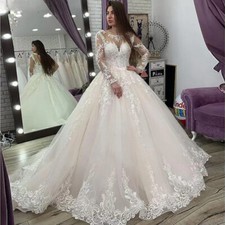Customized Lace Applique Wedding Dresses Long Sleeve Corset Bridal Ball Gowns
