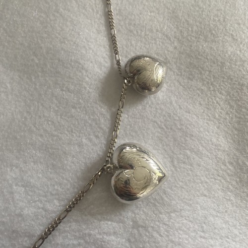 Estate Vintage Sterling Silver 925 Etched Puffy Hearts Locket Long Necklace - Picture 21 of 24
