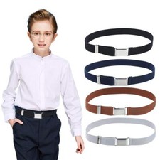 4PCS Kids Boys Elastic Buckle Belt - Adjustable Belt with Silver Square Buckl...