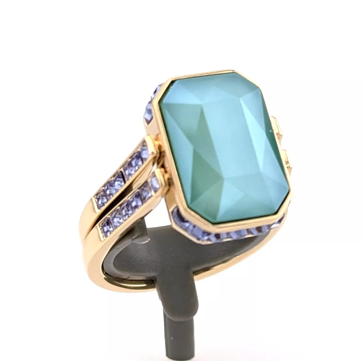 925 Sterling Silver Ring With Cushion Turquoise Swarovski Crystal Size-6 |  eBay