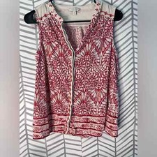 Lucky Brand Embroidered Boho Peasant Stretch Medallion Heart Print Blouse