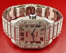 Cartier Santos Men's 40mm Large Model Steel Watch Roman Iced Out 10ct Diamonds 7
