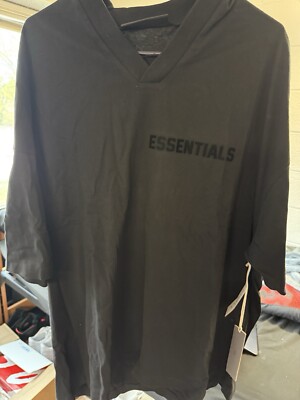 Medium Mens Fear Of God Essentials V Neck Oversized Jet Black Tee Shirt ...