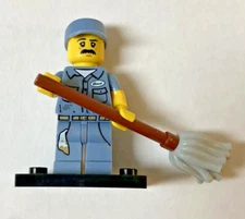 Lego Janitor Minifigure with Mop & Hat 71011 Series 15 Includes Checklist