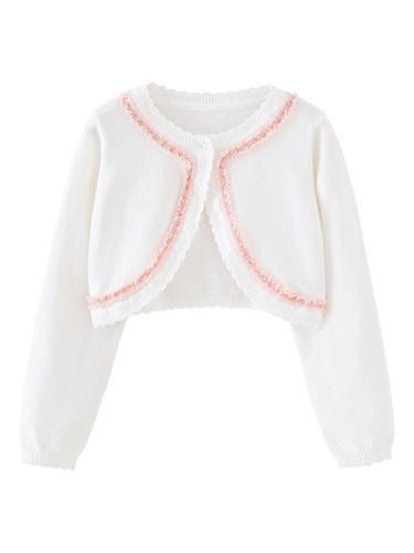 Kids Girls trimmed Knitted Cardigan Bolero Shrug Knitwear Birthday Party Coat - Picture 4 of 39