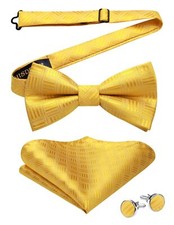 Gold Bow Ties for Men Solid Mens Bow Tie Silk Tuxedo Bowtie and Pocket Square...