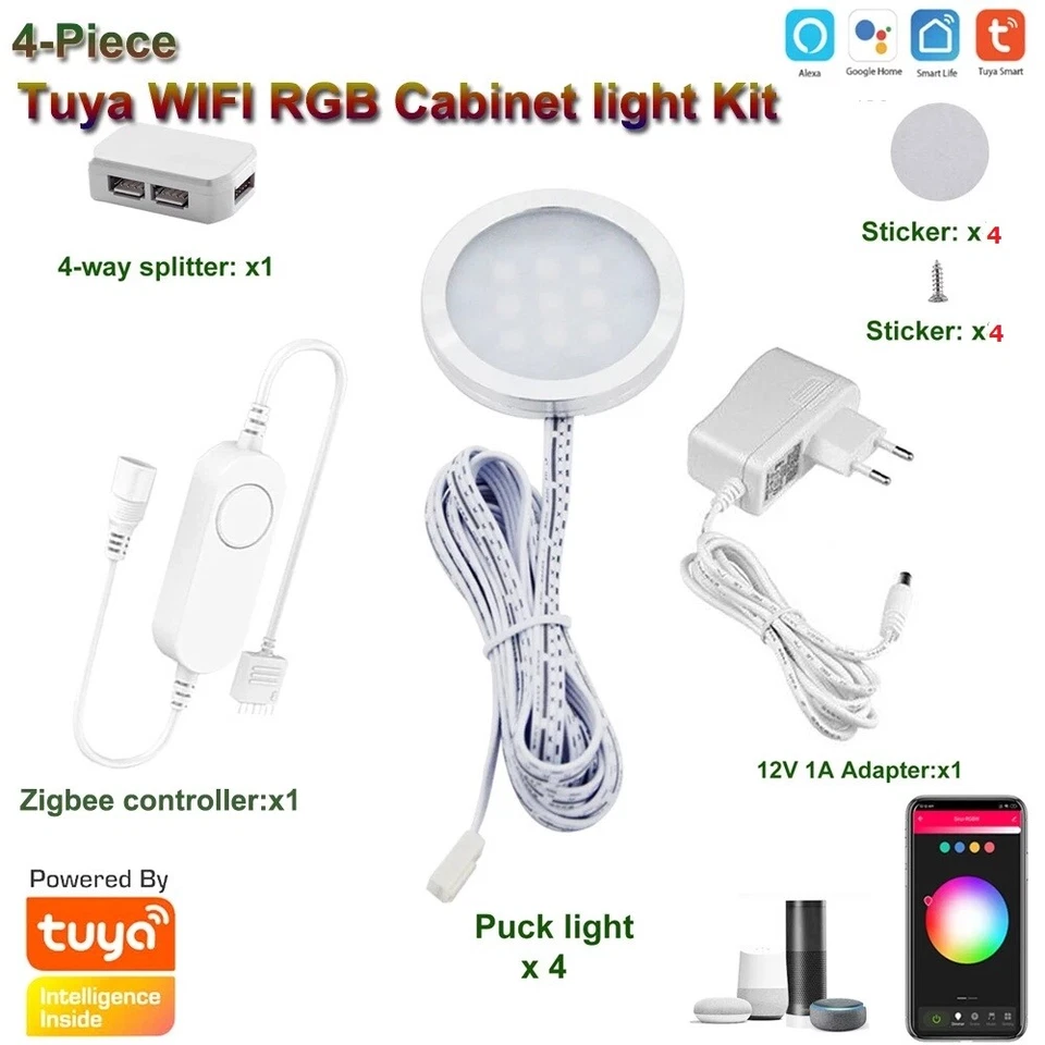 DC 12V Wifi tuya APP remote RGB LED Under Cabinet Lighting Dimming Kitchen Kit - Image 2 of 4