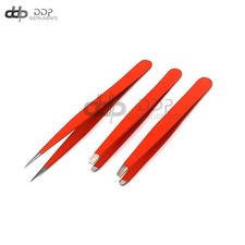 3 Slant  Pointed Tweezers Set Eyebrow Ingrown Facial  Nose Hair Orange Color