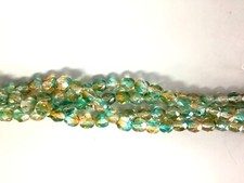 50 Yellow/Green Faceted Firepolished Glass Round Beads 6MM