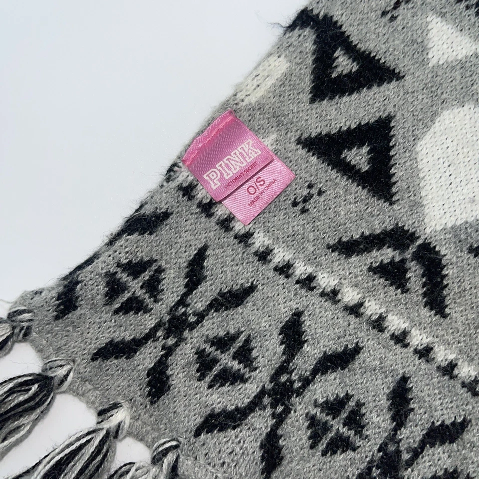 Y2K Victoria’s Secret 粉色 Fairisle 围巾 灰色 黑色 白色 波西米亚条纹 复古 — 第 4/4 张图片