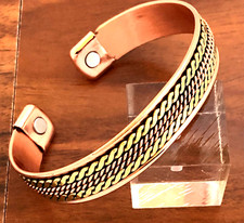 Pure Copper Magnetic Bracelet Arthritis Pain Therapy Energy Cuff Two Tone Chain