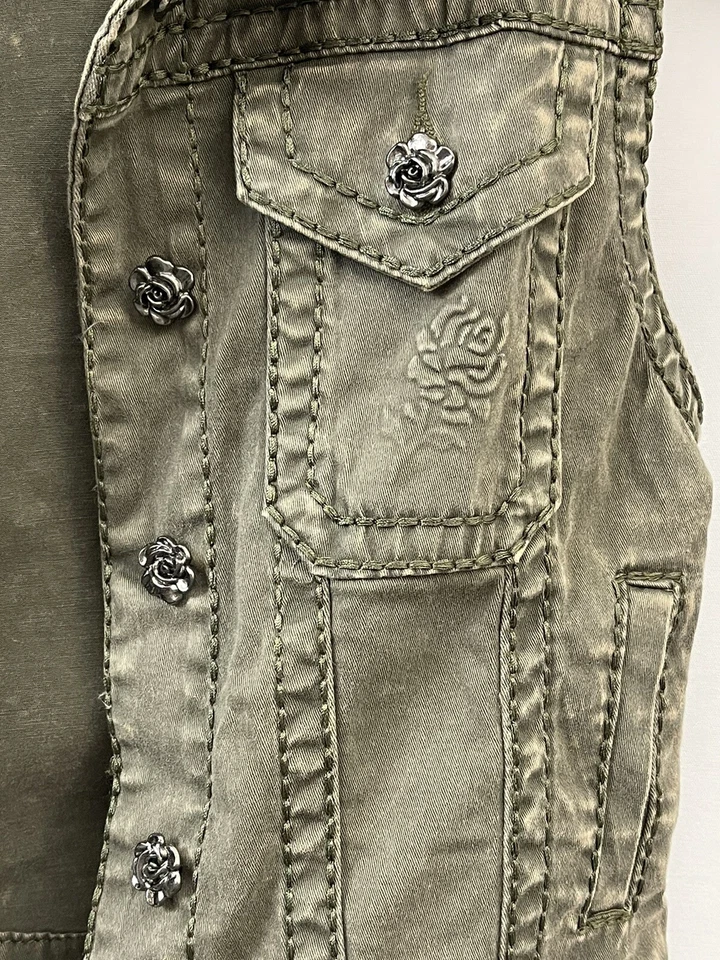 Chaleco vaquero para mujer Rose Royce verde militar talla S Foto 3 de 4