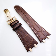 27mm Brown Leather 18mm Rose Gold Clasp Strap Fit For Royal Oak 39 41 Case Watch