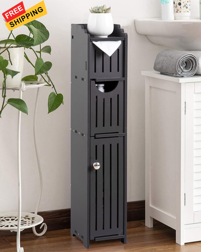 Bathroom Storage Cabinet: Small Space Toilet Paper Cabinet - Black