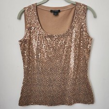ST JOHN FA 10 GRP 1 Gold Shade Paillettes Embellishment Sleeveless Top/Shirt S