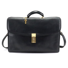 Vintage Jack Georges Black Leather Briefcase Laptop Bag with Combo Lock