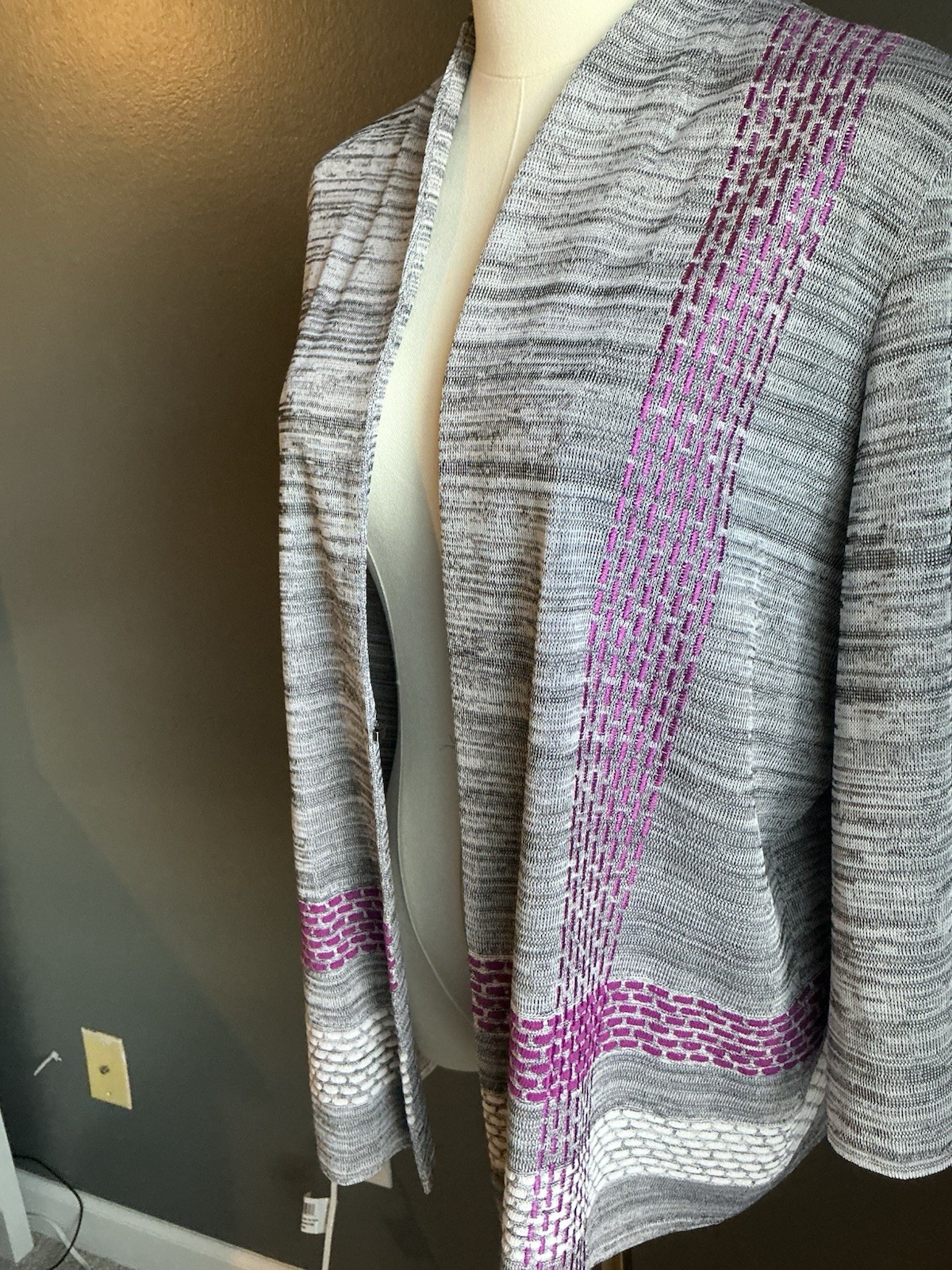 Ming Wang Gray and Purple Patterned Cardigan Swea… - image 3