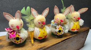 VINTAGE 1960S EASTER BUNNY SPUN WOOL MINIATURE FIGURINES SET OF 4