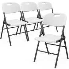 Folding Chairs HDPE Plastic Steel Frame Indoor Outdoor White 4 Pack