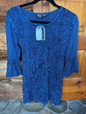 NEW Anandas Women's Blue Embroidered Rayon Tunic from India Size Medium