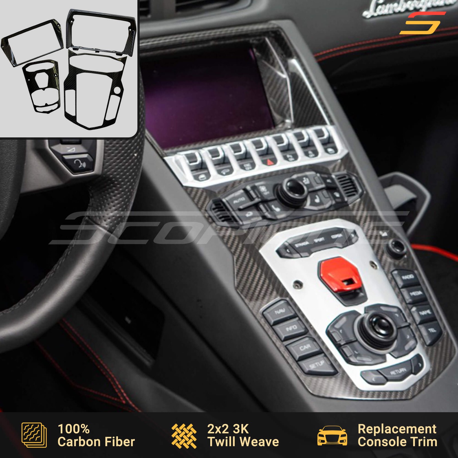 Scopione Carbon Center Console Screen Control Trim Kit for Lamborghini Aventador