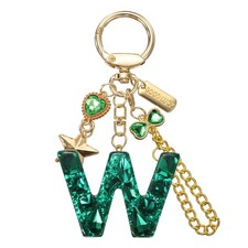 Initial Letter W Keychain for Women Cute Heart Butterfly Star Chain Green