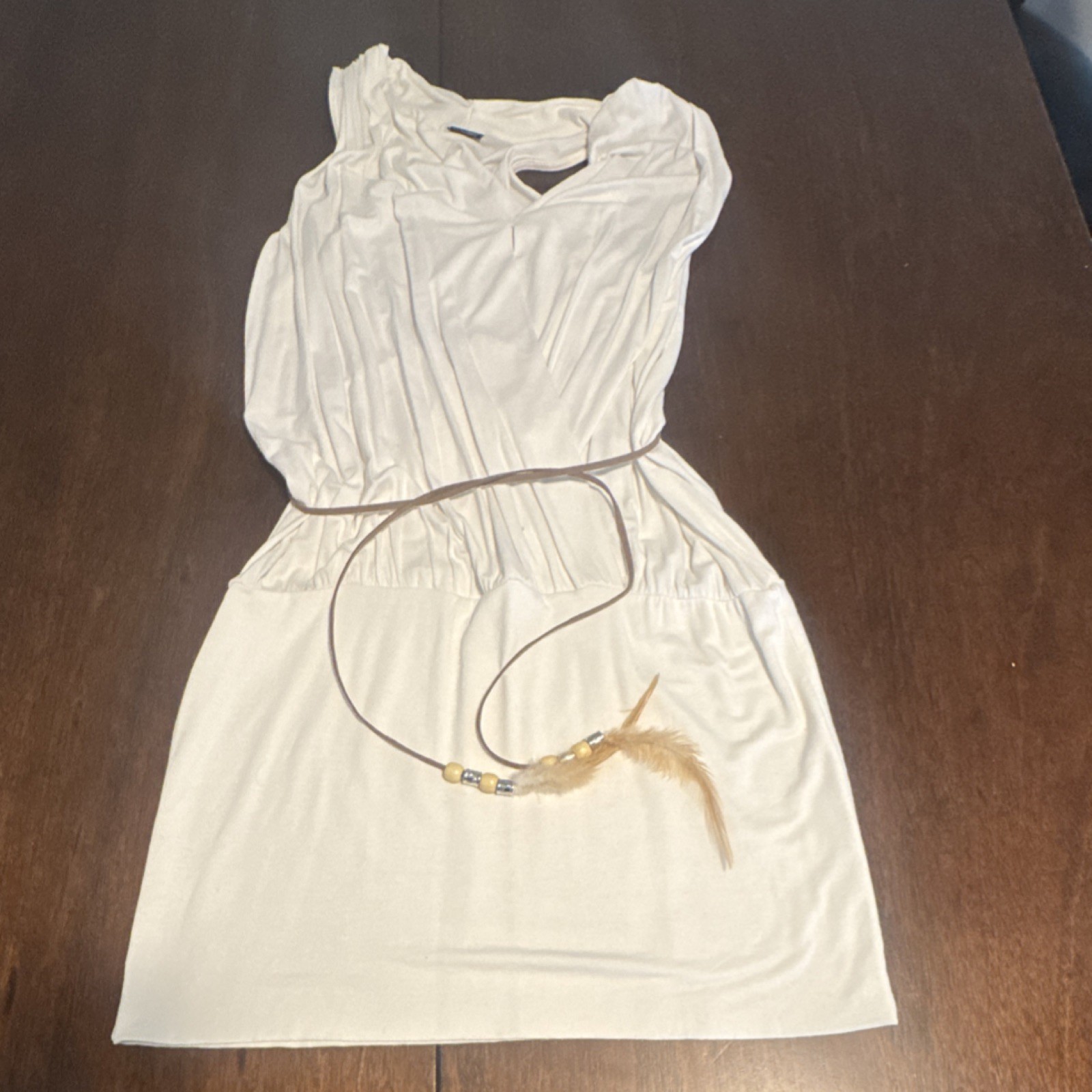 LASCANA for VENUS White Sleeveless Sheath Dress Beaded Feather Accents