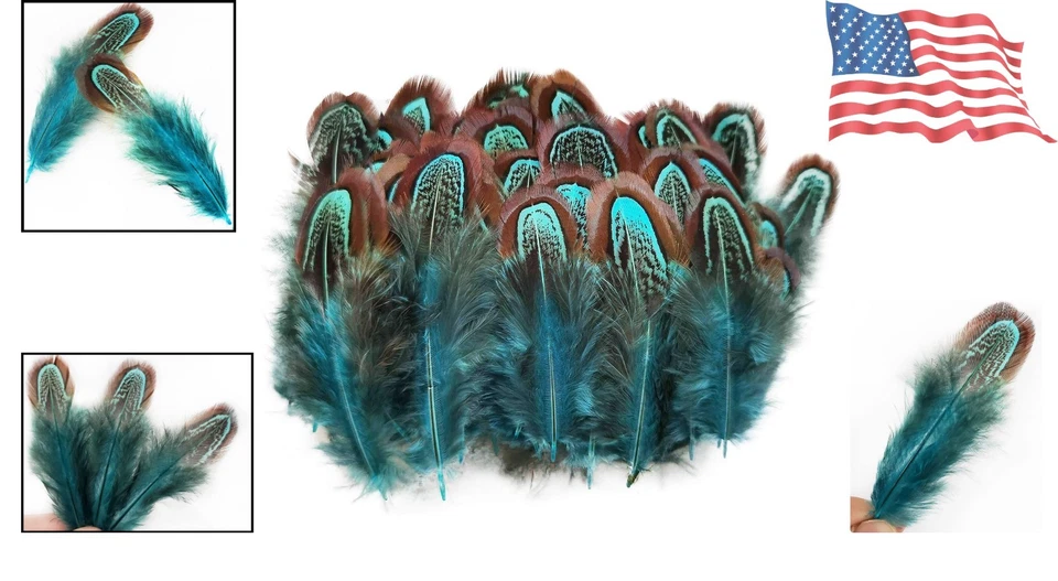 Eco-Friendly 100 pcs Blue Pheasant Feathers (2-3 in) for Unique Craft Creations - Image 2 of 4