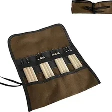 Small Canvas Chisel Roll, Chisels Bag Tool Organizer with 4 Pockets, Khaki