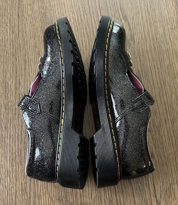 Dr Martens Black Polley Glitzy Floral Glitter Mary Jane Oxford