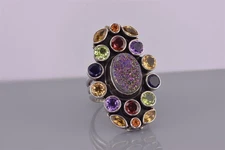 Nicky Butler RAJ Sterling Silver Druzy Amethyst Peridot Band Ring 925 Sz: 8
