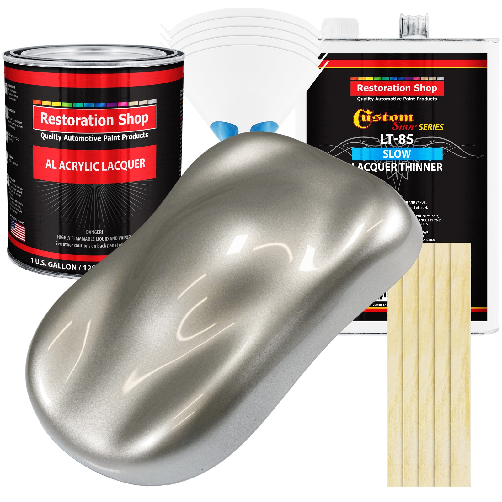 Pewter Silver Metallic Acrylic Lacquer Auto Paint Gallon Kit with Slow Thinner