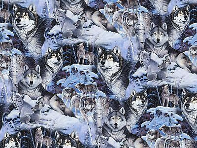 Animal Fabric - Digital Wolf Pack Winter Scene - David Textiles YARD