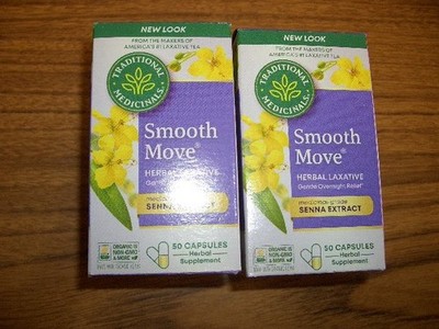 2 Boxes Smooth Move Senna Caps Traditional Medicinals 50 Caps each Exp 6/16/28
