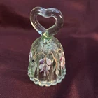 Fenton Green Hand Painted Floral Glass Heart Ribbed Bell Signed T Atkinson 3.5"