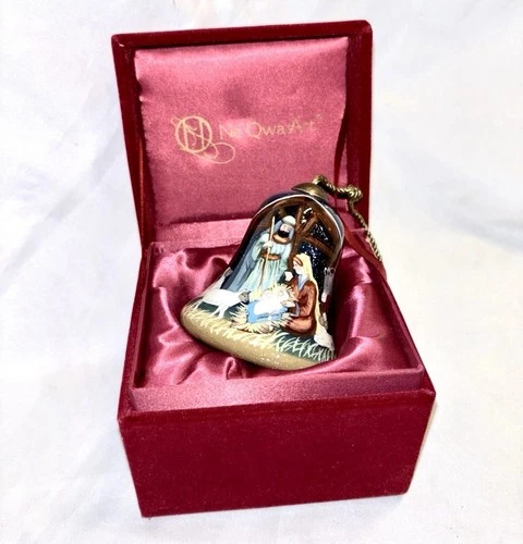 Ne'Qwa Art Nativity Glass Christmas Ornament Little Lord Jesus Bell Shaped -3D