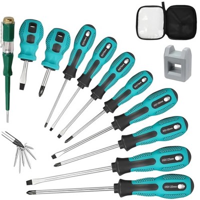 11-Piece Screwdriver Set, Magnetic Screwdriver Set with Magnetic Tip, 5 Slott...