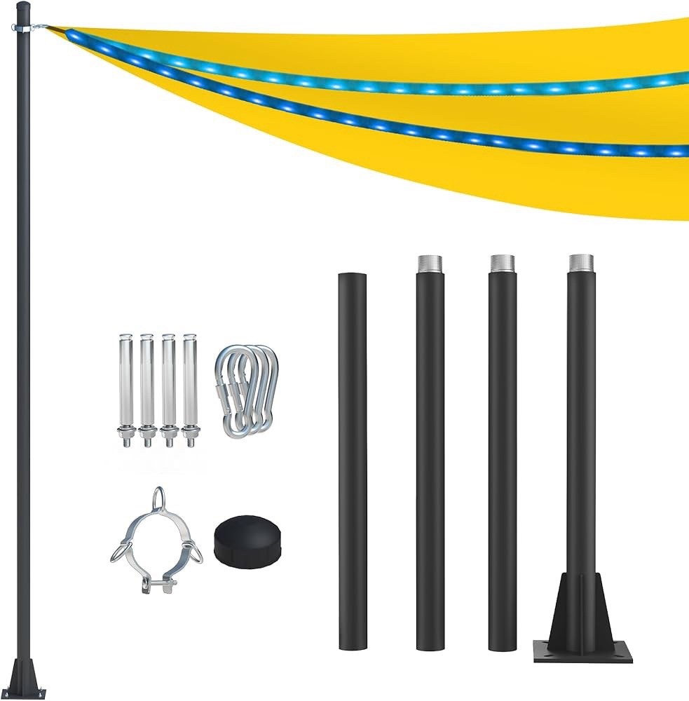 Postes de vela parasol de 10 pies - Kit de postes exteriores de metal de acero resistente para...