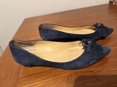 Women s Flats Suede Tassles Pointed Toe Navy Rubber Sole Size 6.5M Ivanka Trump