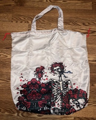 Grateful Dead Bertha Skeleton Roses Satin Tote Bag With Draw String Closure New