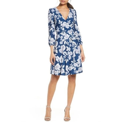 Eliza J blau weiß Blumen Langarm Kleid Neu mit Etikett - Bild 2 von 9