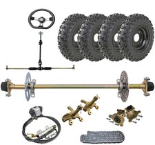 29" Go Kart ATV Quad Rear Axle Hub Full Kit 6" Wheels Front Steering Shaft Rack