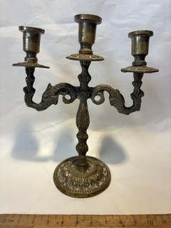 Vintage Solid metal Triple Candlestick as is