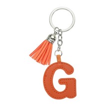 Initial Letter Keychain, Cute Leather Keychains with Tassel Letter G, Brown