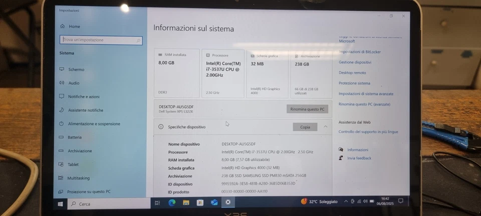 NOTEBOOK DELL XPS L322X 13,3" I7-3537U RAM 8GB 250gb Msata LEGGERE Bene - Immagine 2 di 4