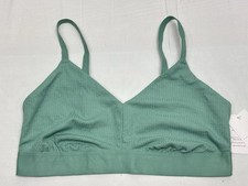 Auden Green Unlined Ribbed Cotton Blend Triangle Bralette Adjustable Strap Sz L