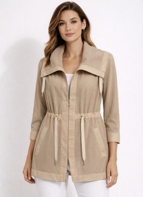 E3 by Etcetera Womens Beige Mesh Utility Zip Jacket Size 2 NWOT (A433)!!
